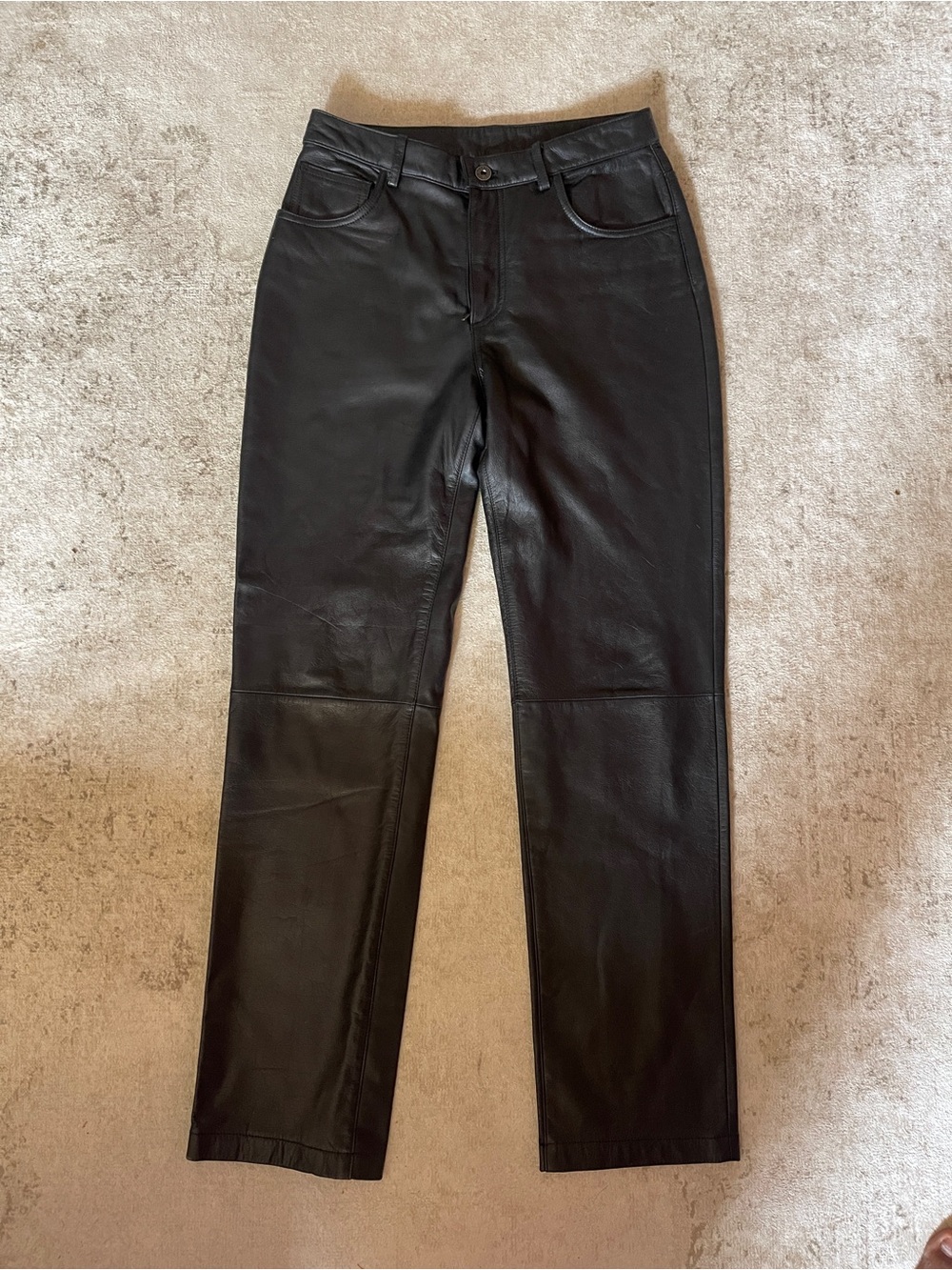 Black Genuine Leather Straight-Leg Pants